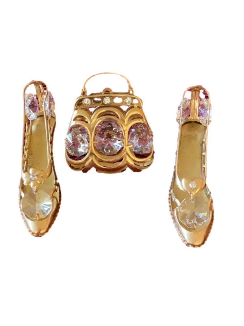 Swarovski Crystal Gold Plated Shoe Purse Decor Vintage